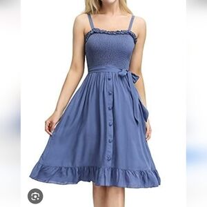 Amazon Blue Smocked Sundress Size XL Spaghetti Straps T-2301